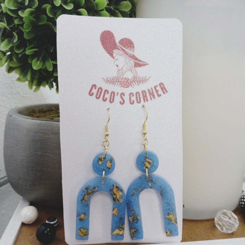 Blue and gold handcrafted resin earrings
